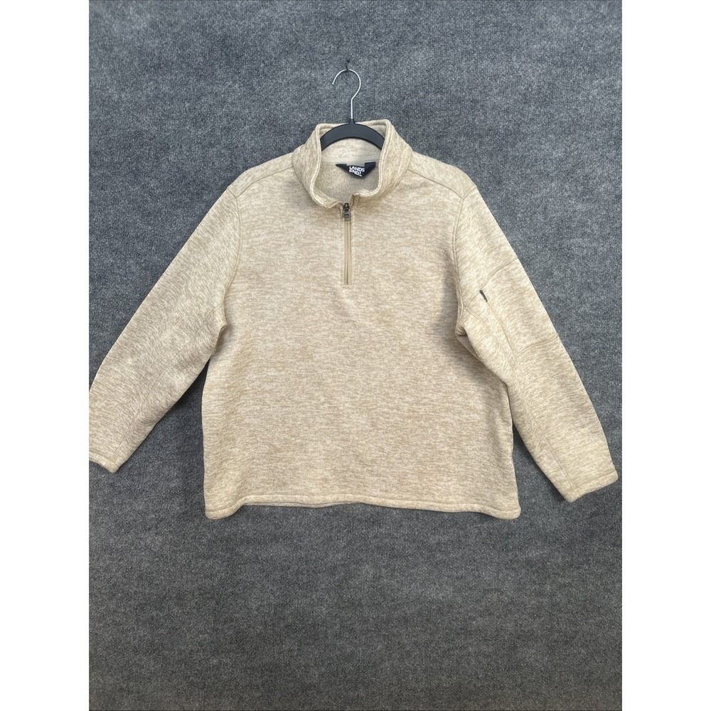 Lands' End Women's 2X Quarter Zip Sweatshirt Fleece Pullover Oatmeal Tan Heather